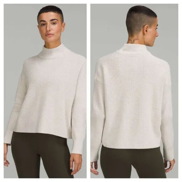 lululemon athletica Sweaters - Lululemon Merino Wool-Blend Ribbed Turtleneck Sweater 4 Heathered Natural Ivory